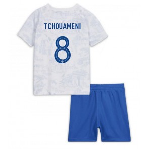 Frankrike Aurelien Tchouameni #8 kläder Barn VM 2022 Bortatröja Kortärmad (+ korta byxor)